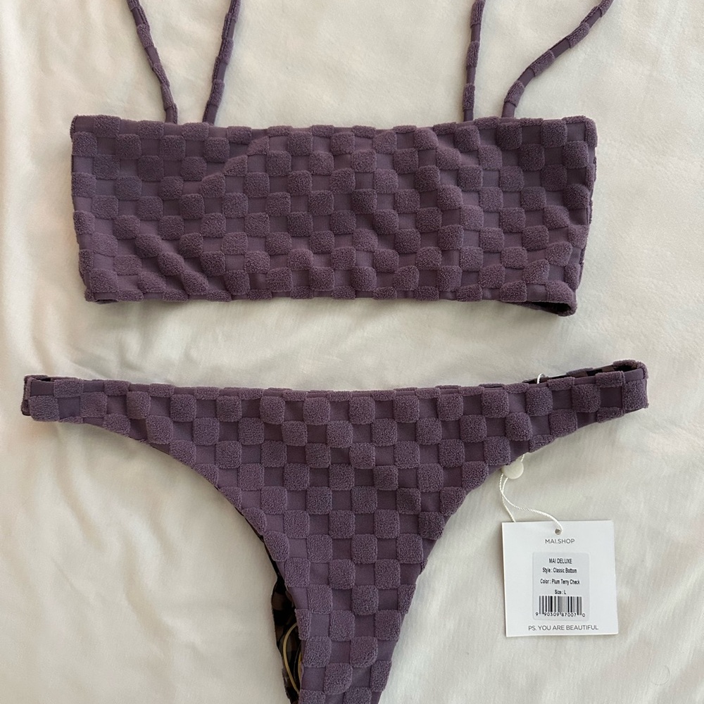 Mai Plum terry check Bikini Set
